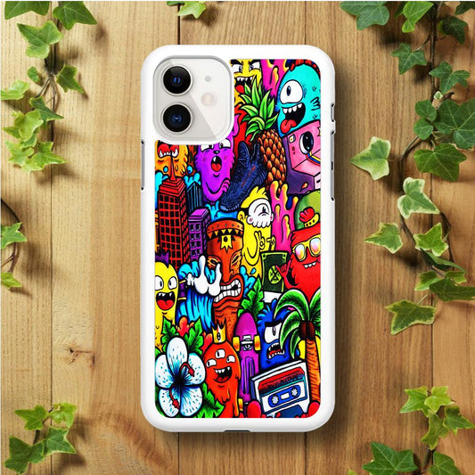 Doodle Cute Monsters iPhone 11 Case-Rubber / White (2D Case)-Xtracase