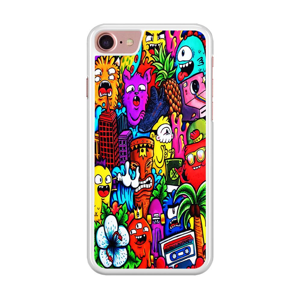 Doodle Cute Monsters iPhone SE 2020 Case-Rubber / White (2D Case)-Xtracase