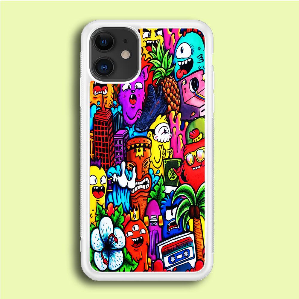 Doodle Cute Monsters iPhone 12 Mini Case-Rubber / White (2D Case)-Xtracase