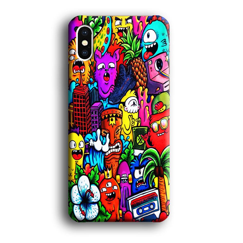 Doodle Cute Monsters iPhone X Case-Plastic / Full Wrap (3D Case)-Xtracase