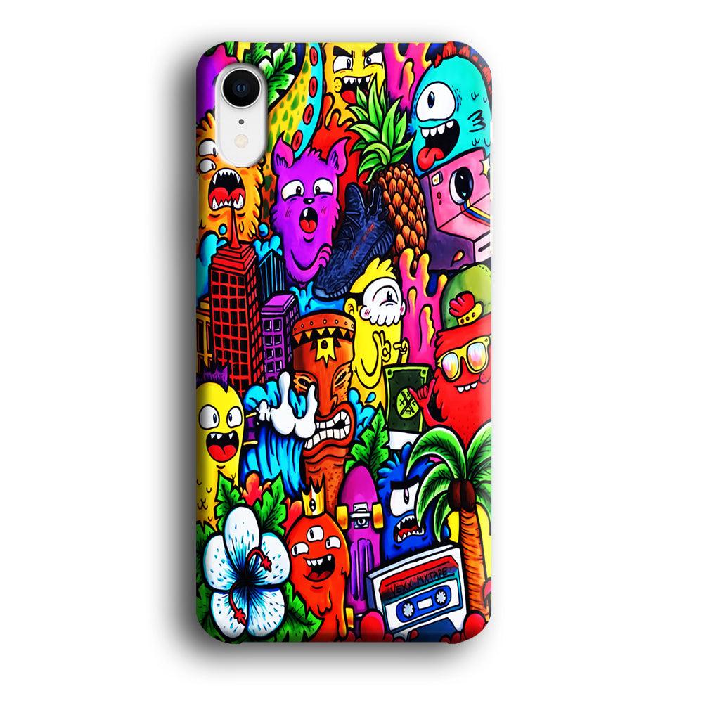 Doodle Cute Monsters iPhone XR Case-Plastic / Full Wrap (3D Case)-Xtracase