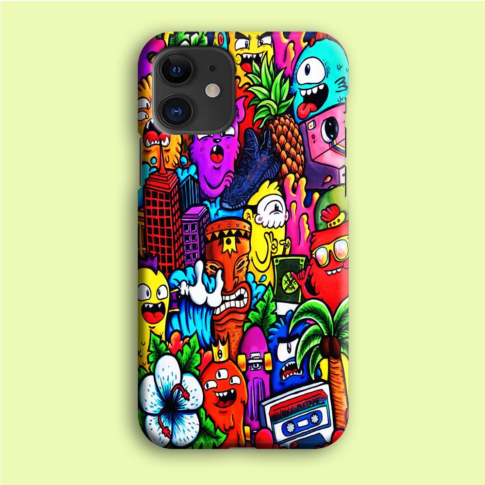 Doodle Cute Monsters iPhone 12 Case-Plastic / Full Wrap (3D Case)-Xtracase