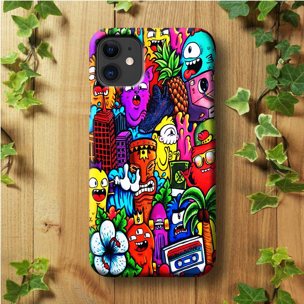 Doodle Cute Monsters iPhone 11 Case-Plastic / Full Wrap (3D Case)-Xtracase