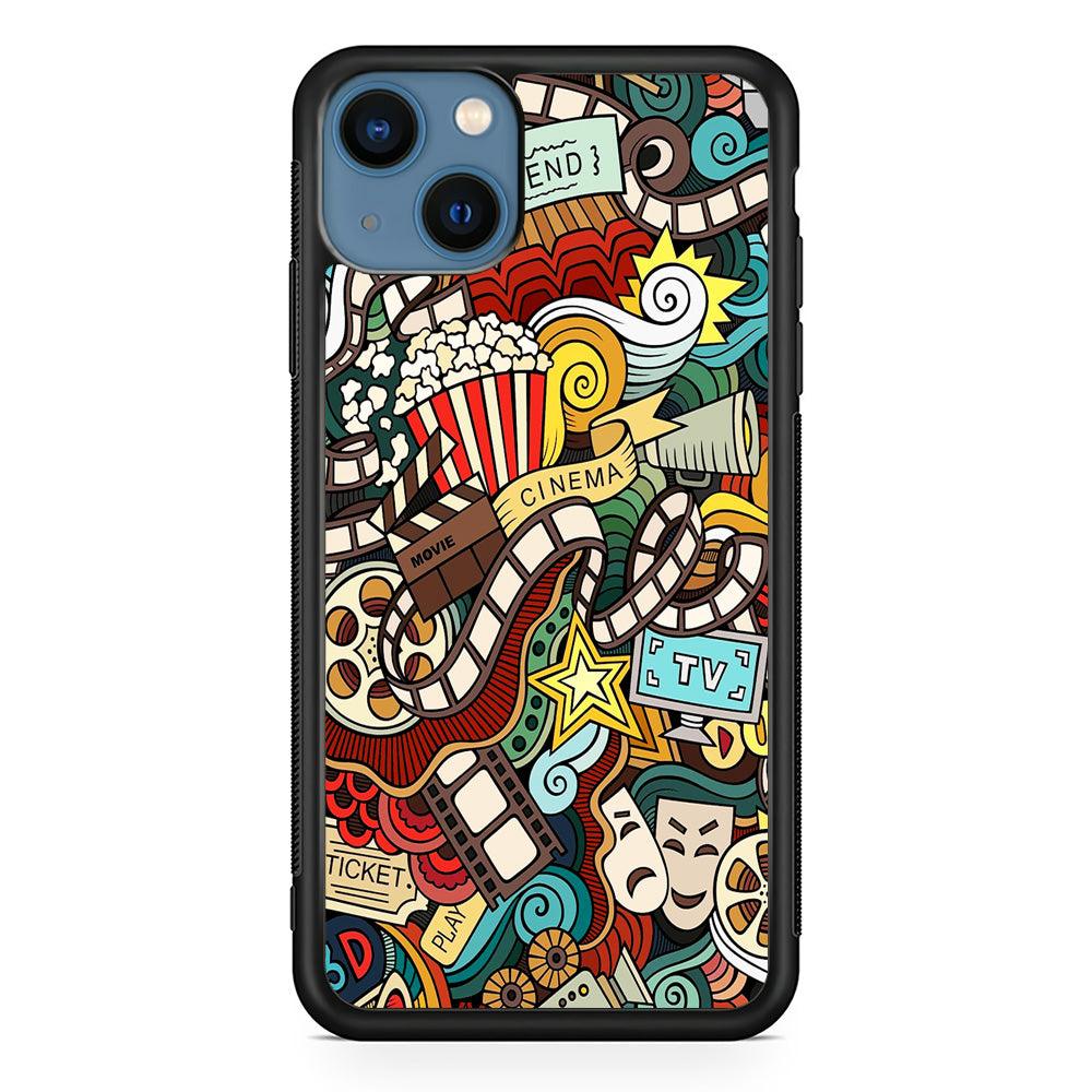 Doodle Movie Cinema iPhone 13 Case-Rubber / Black (2D Case)-Xtracase