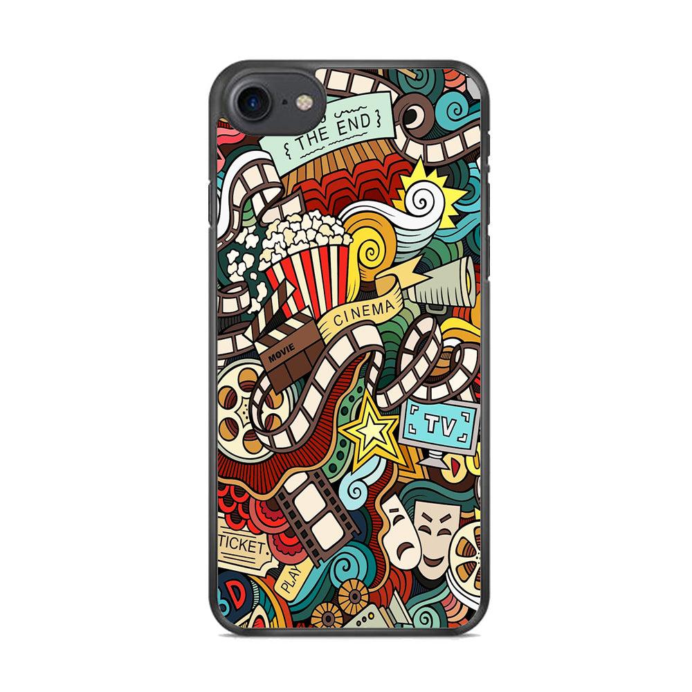 Doodle Movie Cinema iPhone 7 Case-Rubber / Black (2D Case)-Xtracase