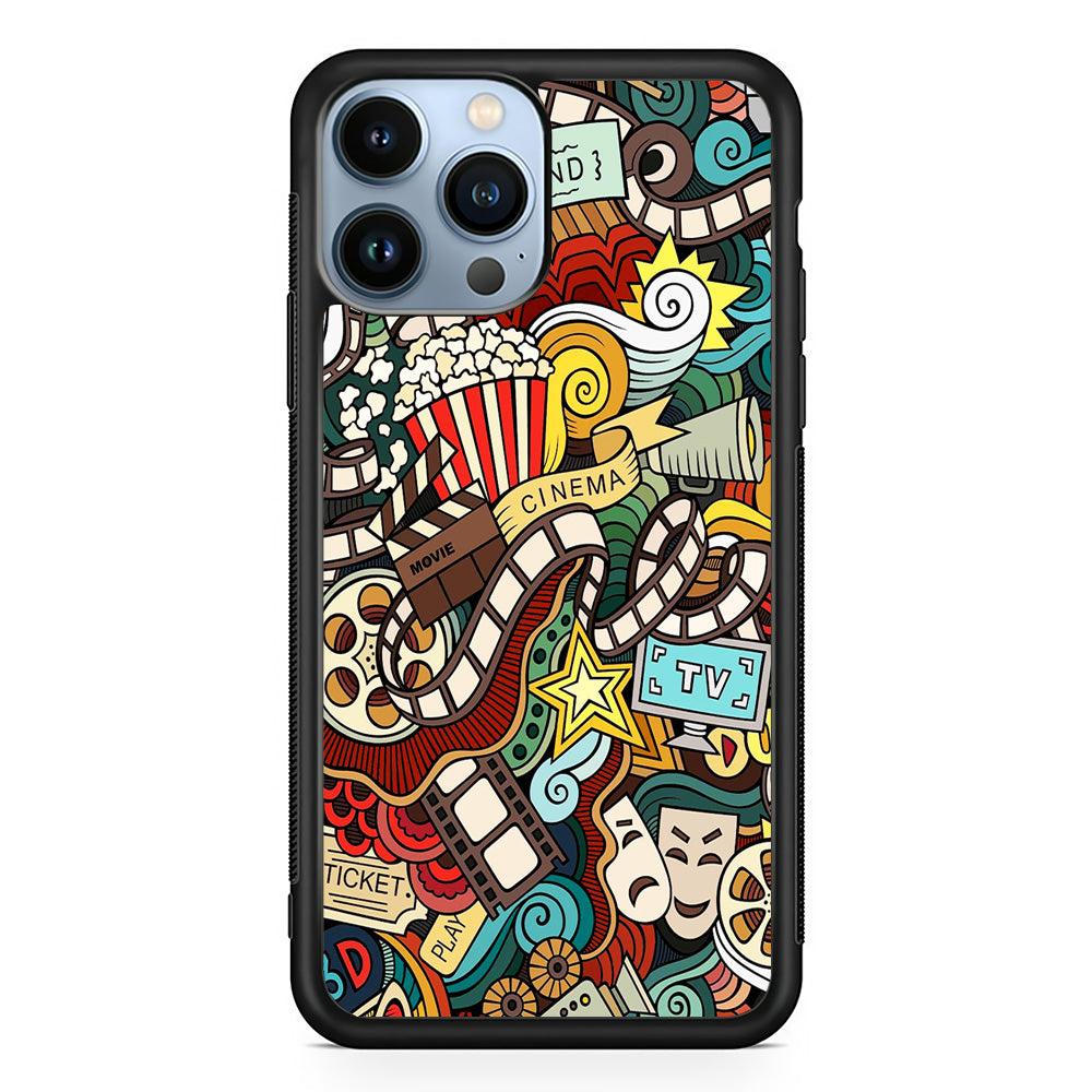 Doodle Movie Cinema iPhone 13 Pro Max Case-Rubber / Black (2D Case)-Xtracase