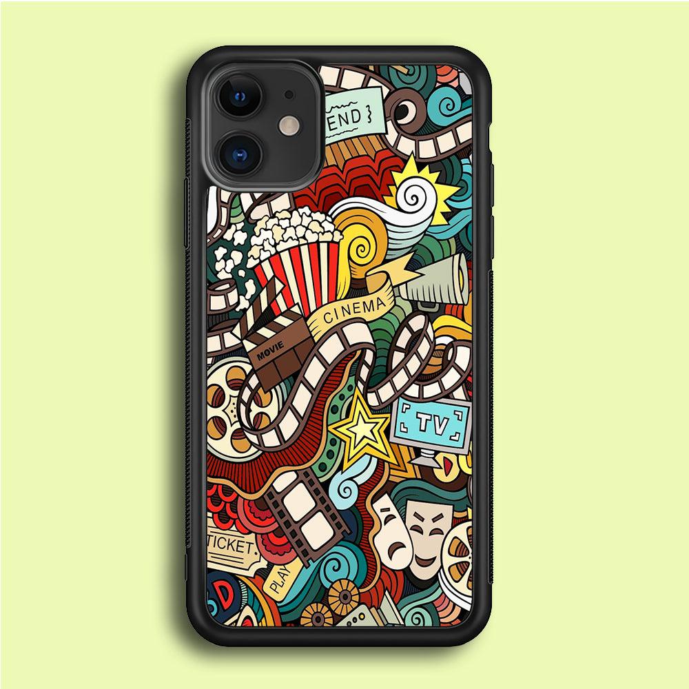 Doodle Movie Cinema iPhone 12 Mini Case-Rubber / Black (2D Case)-Xtracase