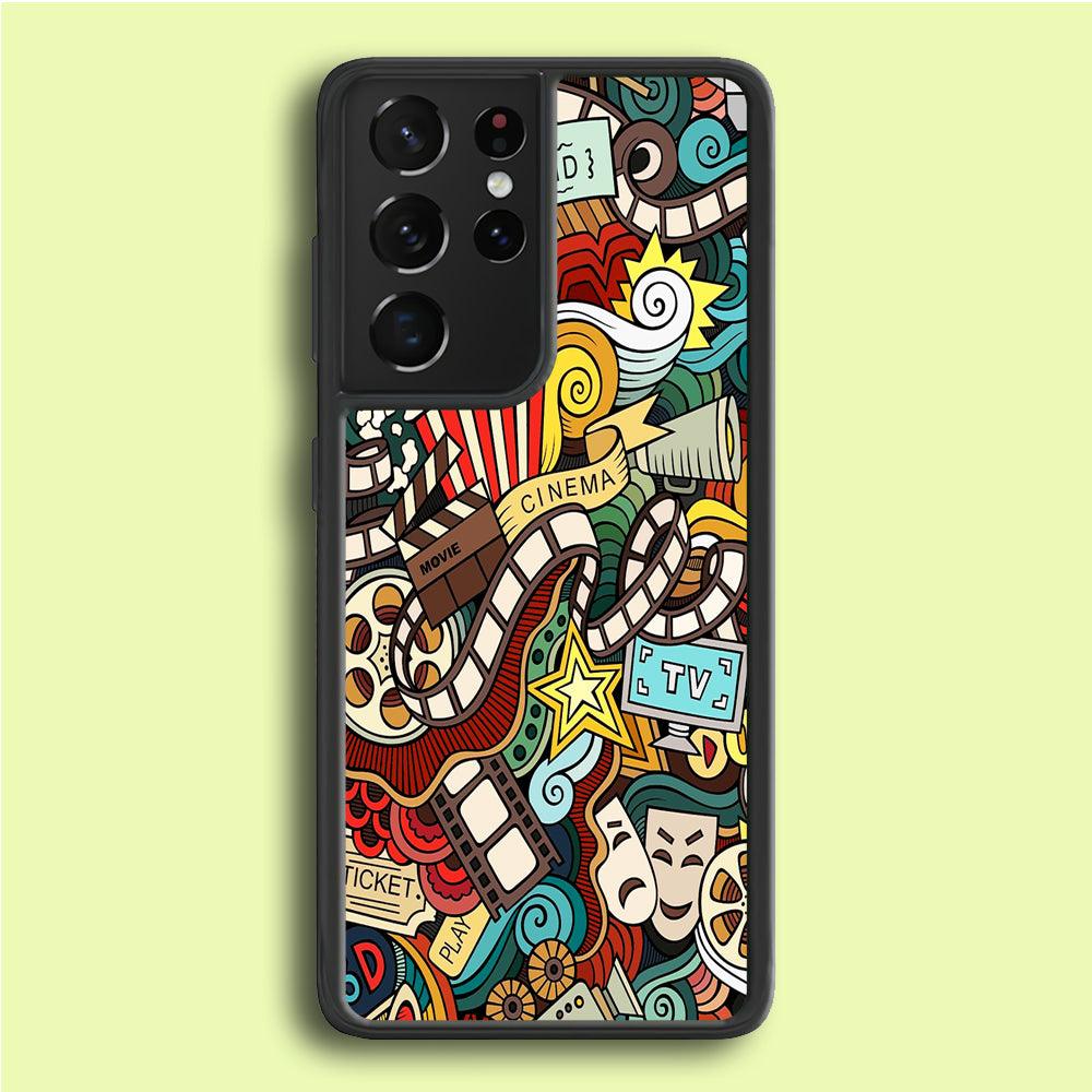 Doodle Movie Cinema Samsung Galaxy S25 Ultra Case-Rubber / Black (2D Case)-Xtracase