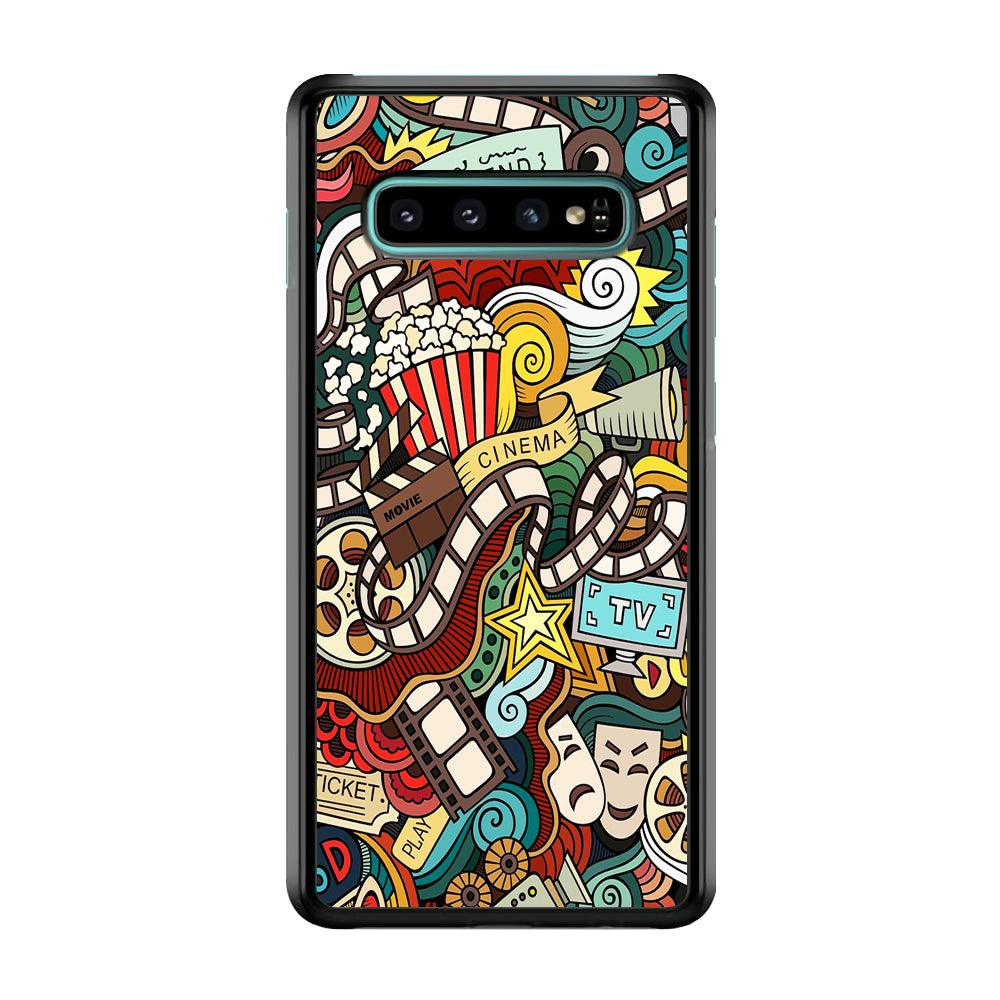 Doodle Movie Cinema Samsung Galaxy S10 Case-Rubber / White (2D Case)-Xtracase
