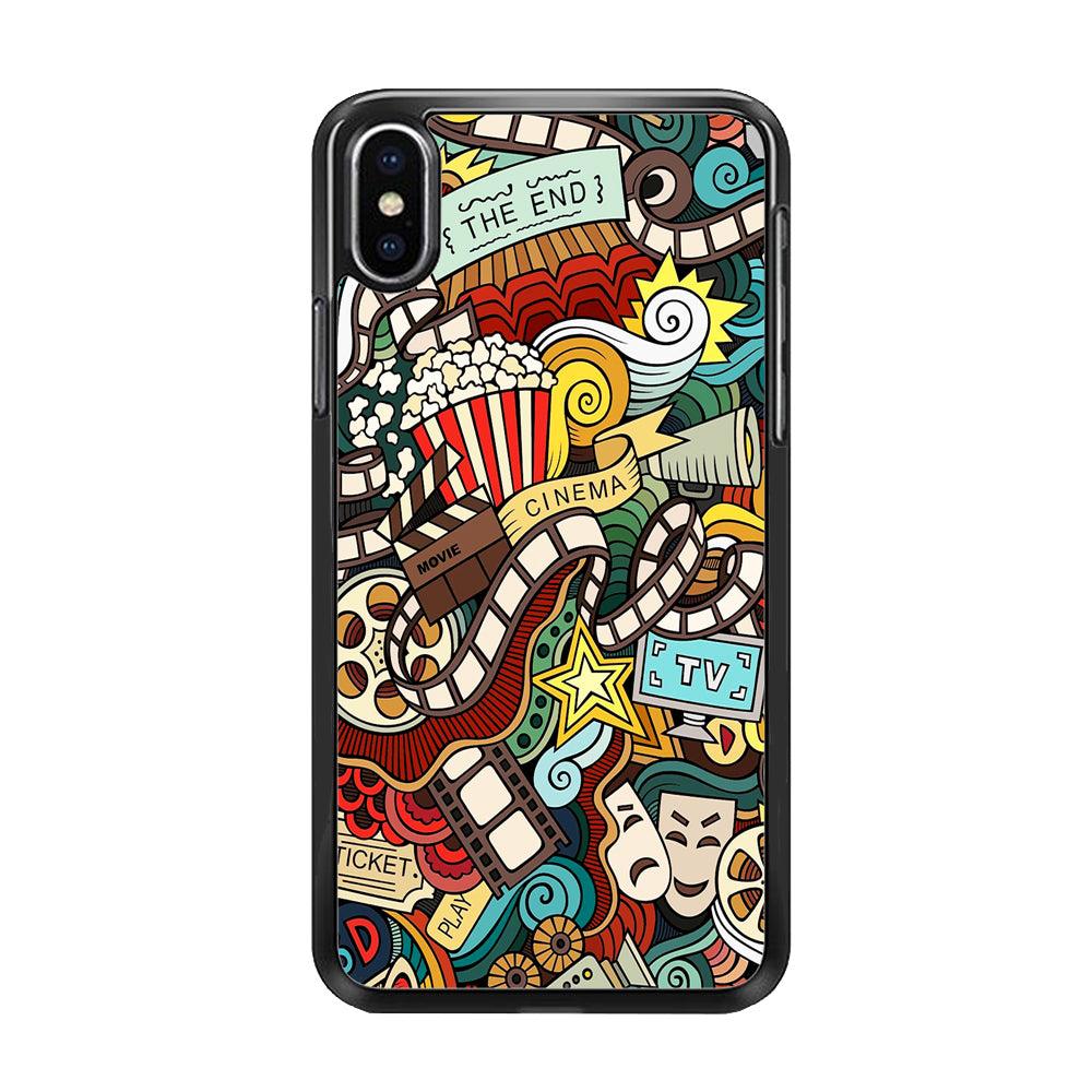Doodle Movie Cinema iPhone Xs Max Case-Rubber / Black (2D Case)-Xtracase