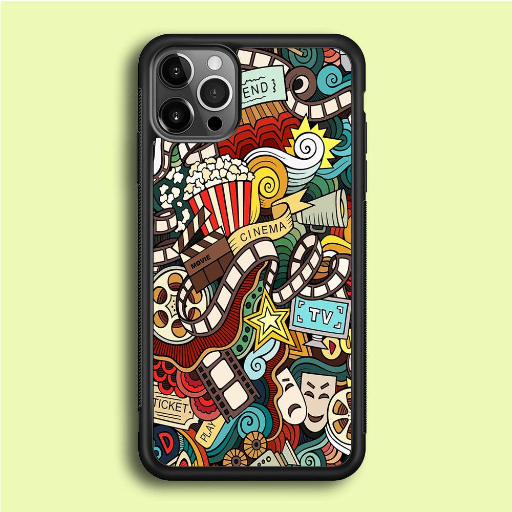 Doodle Movie Cinema iPhone 12 Pro Case-Rubber / Black (2D Case)-Xtracase