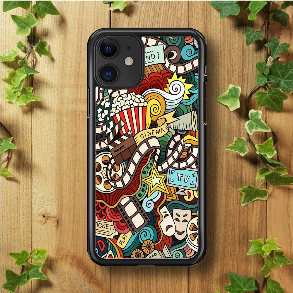 Doodle Movie Cinema iPhone 11 Case-Rubber / Black (2D Case)-Xtracase