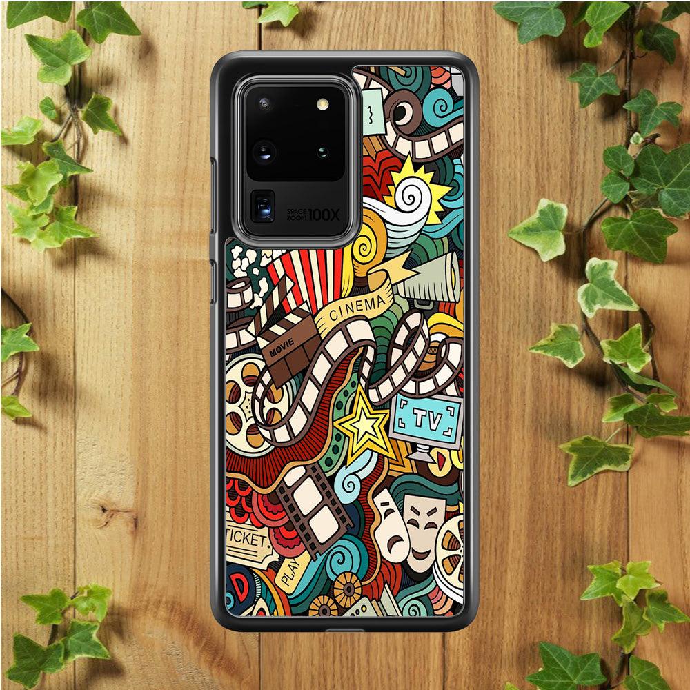 Doodle Movie Cinema Samsung Galaxy S20 Ultra Case-Rubber / White (2D Case)-Xtracase