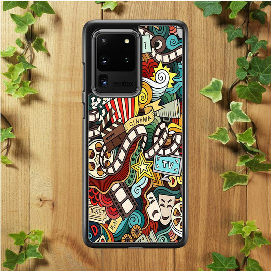 Doodle Movie Cinema Samsung Galaxy S20 Ultra Case-Rubber / White (2D Case)-Xtracase