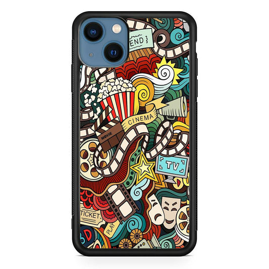 Doodle Movie Cinema iPhone 13 Mini Case-Rubber / Black (2D Case)-Xtracase