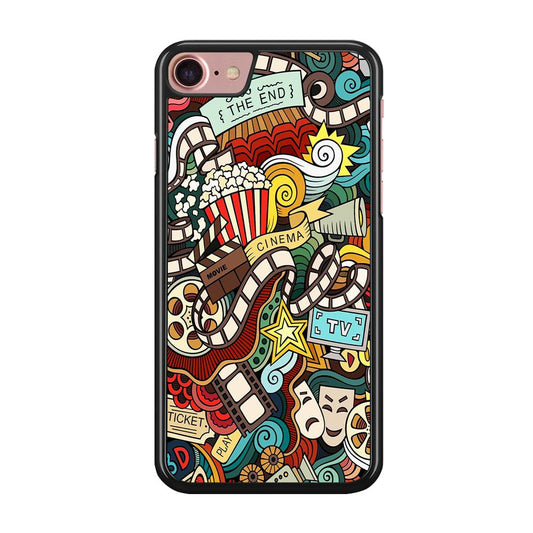 Doodle Movie Cinema iPhone SE 2020 Case-Rubber / Black (2D Case)-Xtracase