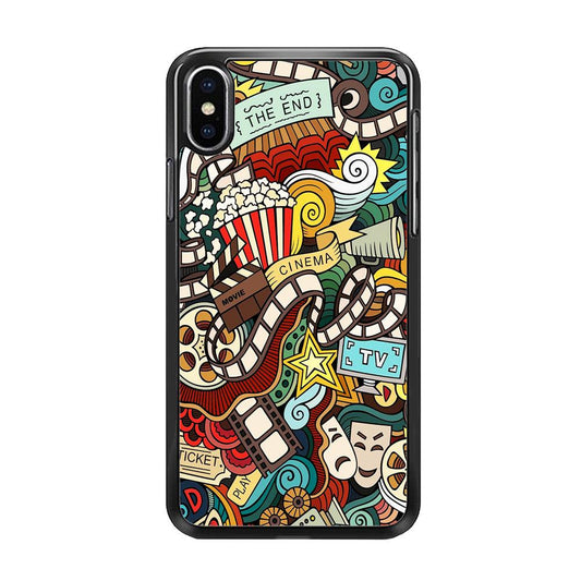 Doodle Movie Cinema iPhone X Case-Rubber / Black (2D Case)-Xtracase