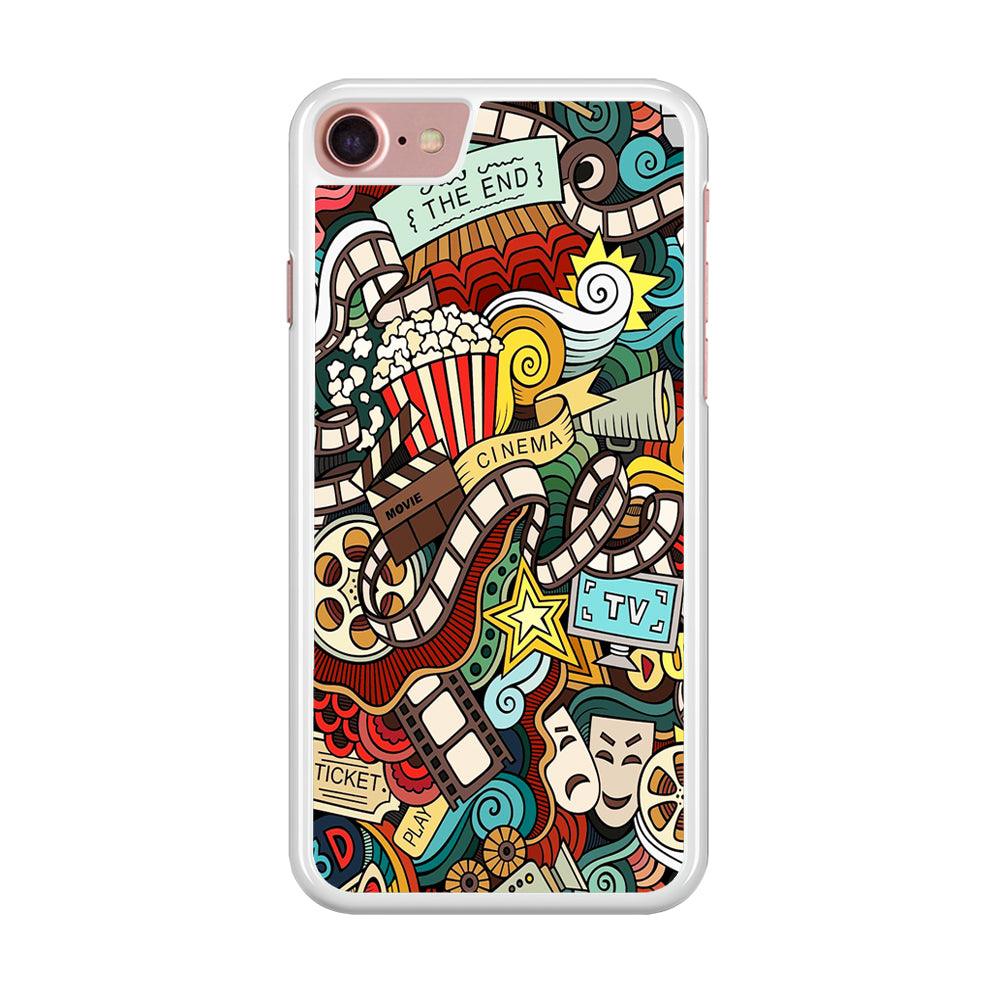 Doodle Movie Cinema iPhone SE 2020 Case-Rubber / White (2D Case)-Xtracase
