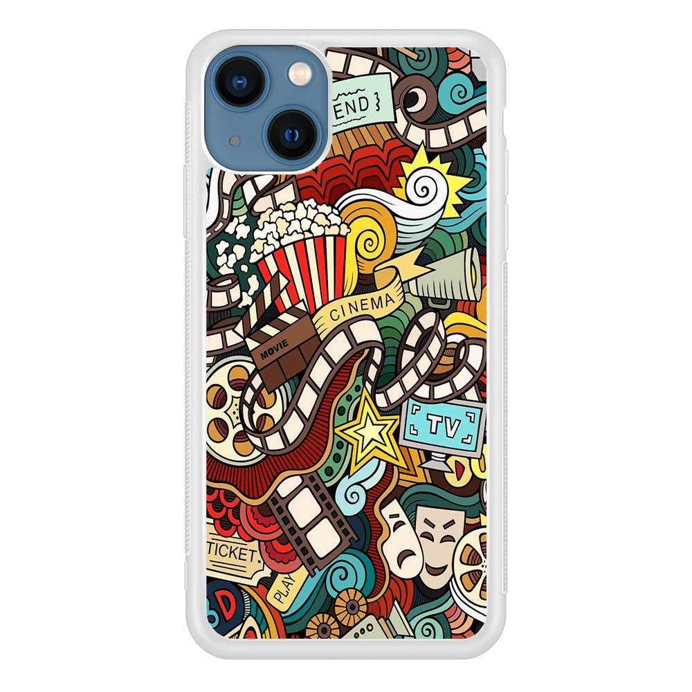 Doodle Movie Cinema iPhone 13 Case-Rubber / White (2D Case)-Xtracase