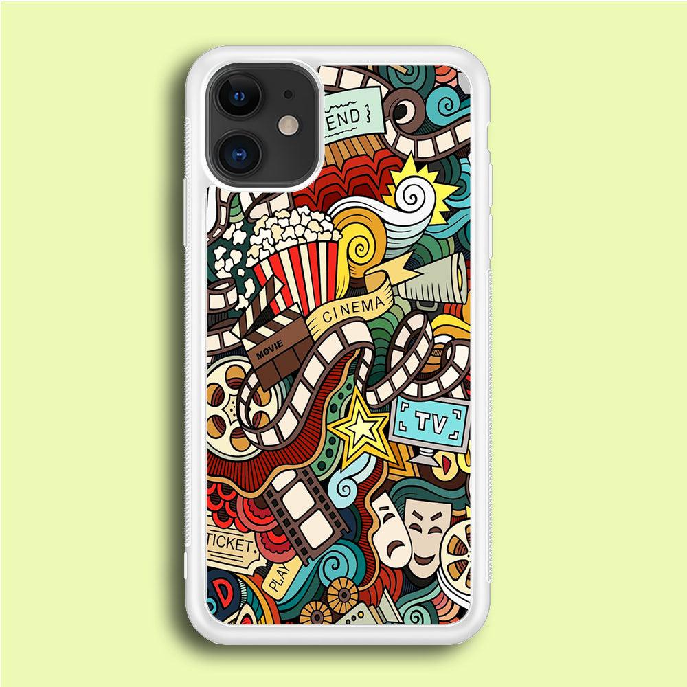 Doodle Movie Cinema iPhone 12 Mini Case-Rubber / White (2D Case)-Xtracase