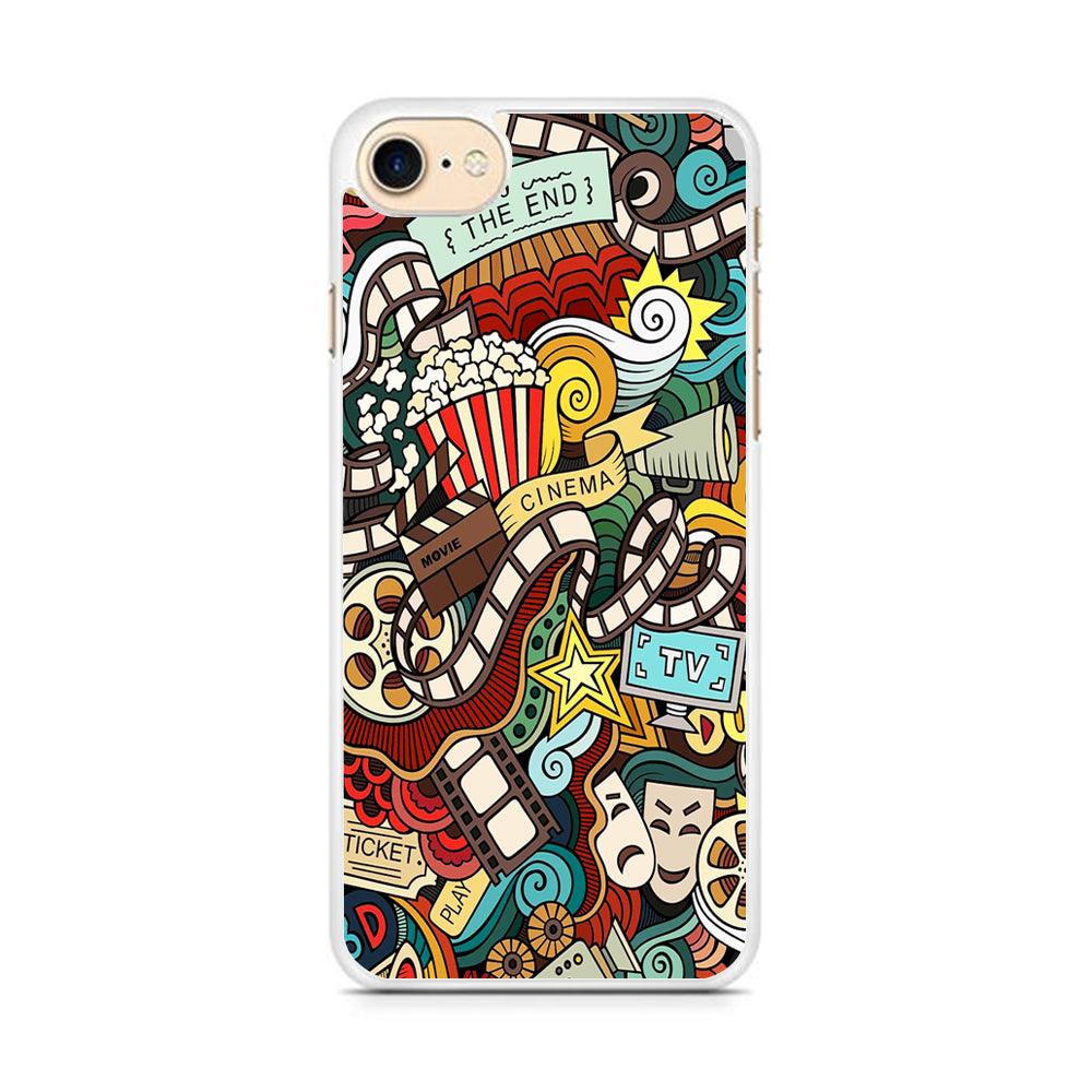 Doodle Movie Cinema iPhone 7 Case-Rubber / White (2D Case)-Xtracase