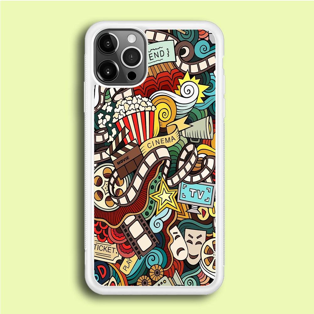 Doodle Movie Cinema iPhone 12 Pro Case-Rubber / White (2D Case)-Xtracase
