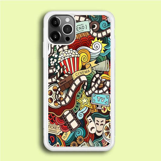 Doodle Movie Cinema iPhone 12 Pro Case-Rubber / White (2D Case)-Xtracase