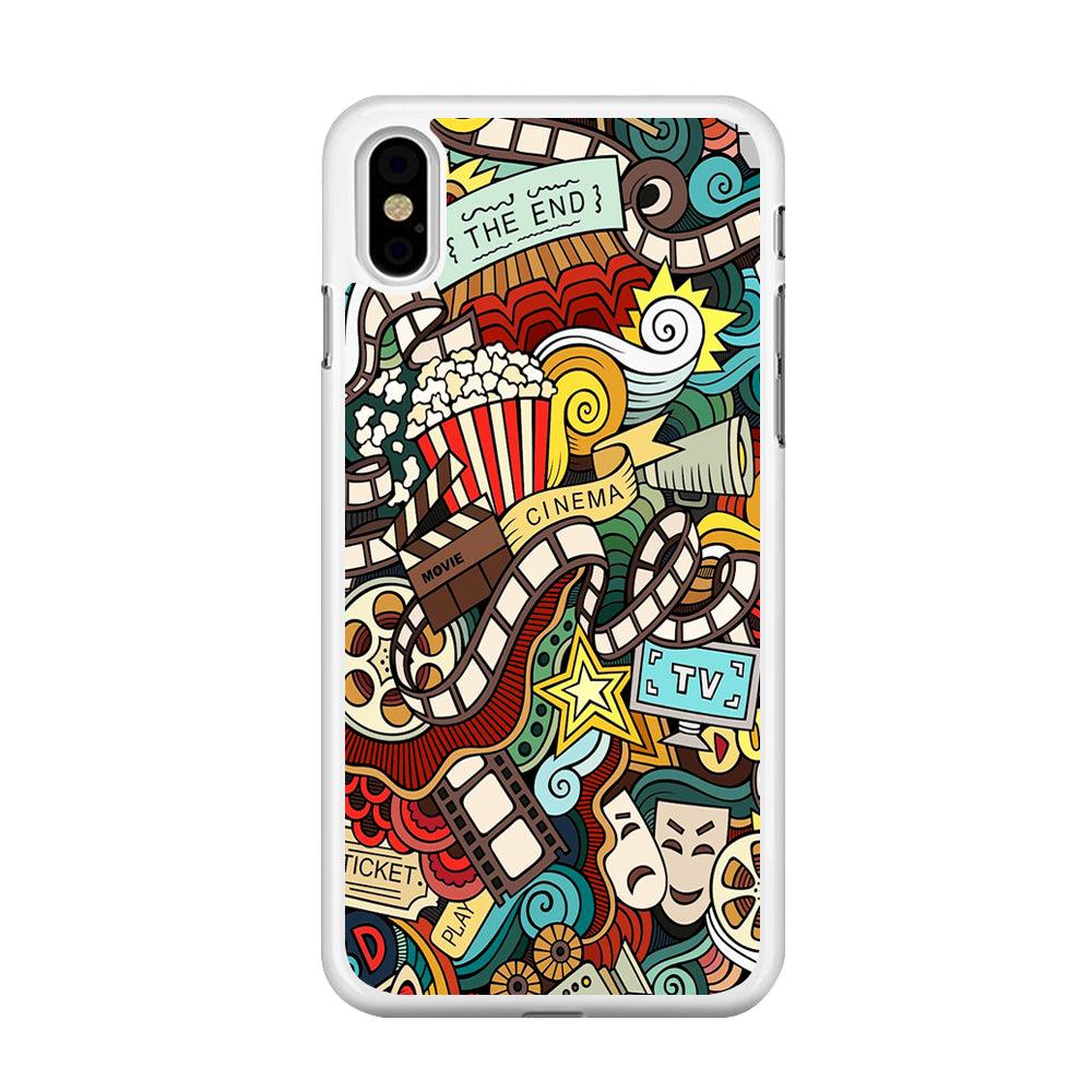 Doodle Movie Cinema iPhone Xs Max Case-Rubber / White (2D Case)-Xtracase