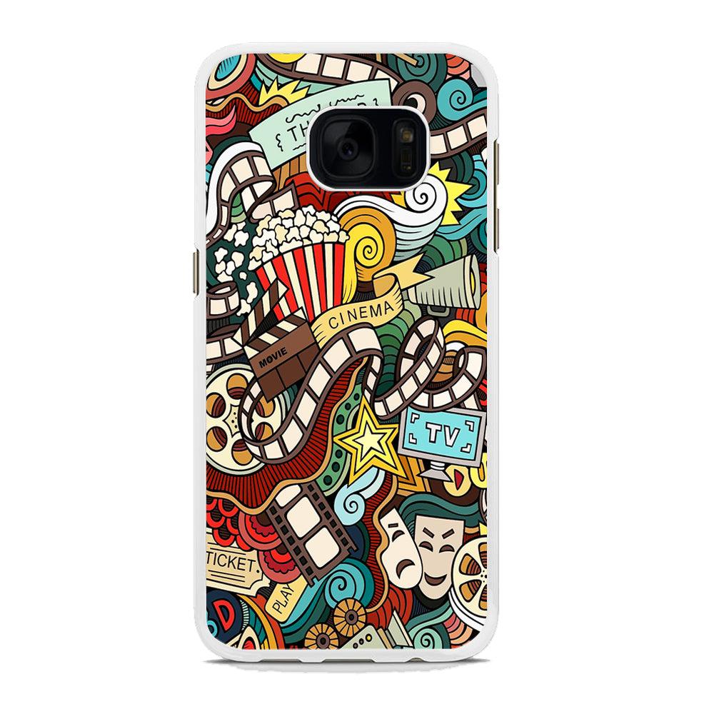 Doodle Movie Cinema Samsung Galaxy S7 Edge Case-Rubber / White (2D Case)-Xtracase