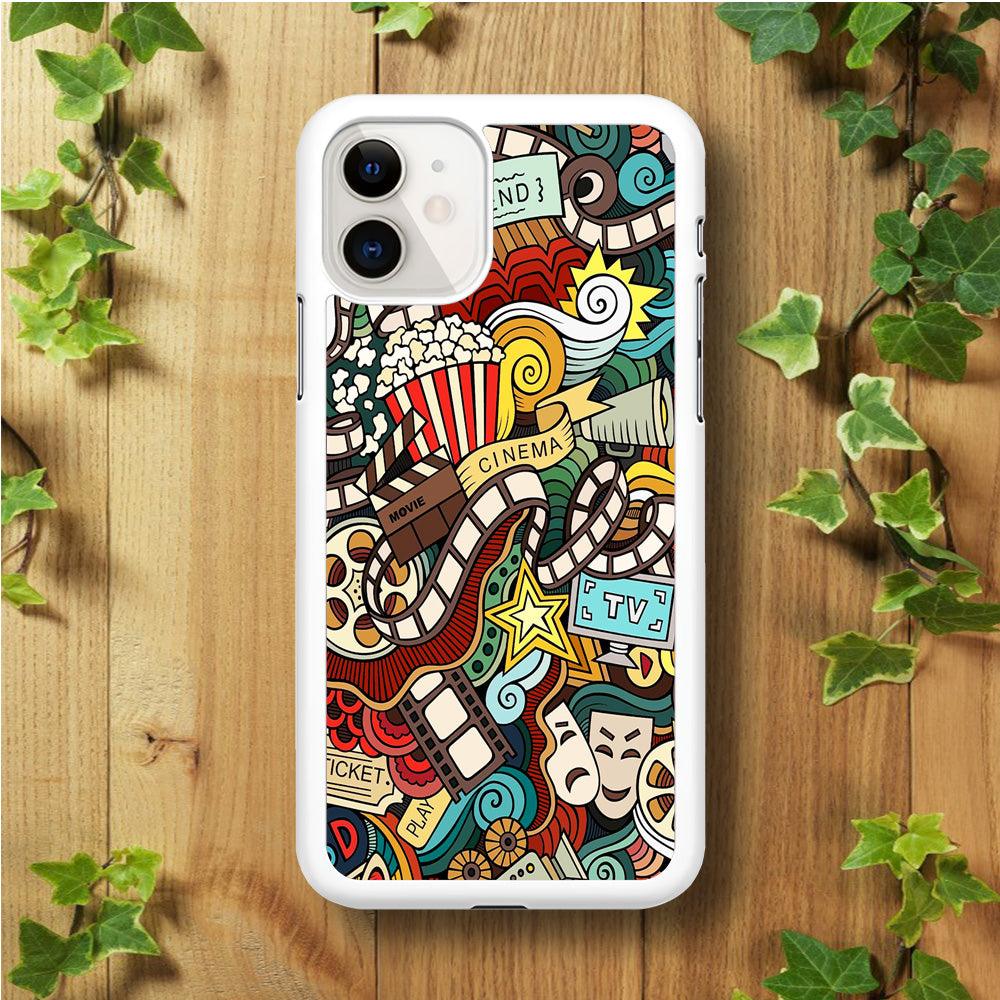 Doodle Movie Cinema iPhone 11 Case-Rubber / White (2D Case)-Xtracase