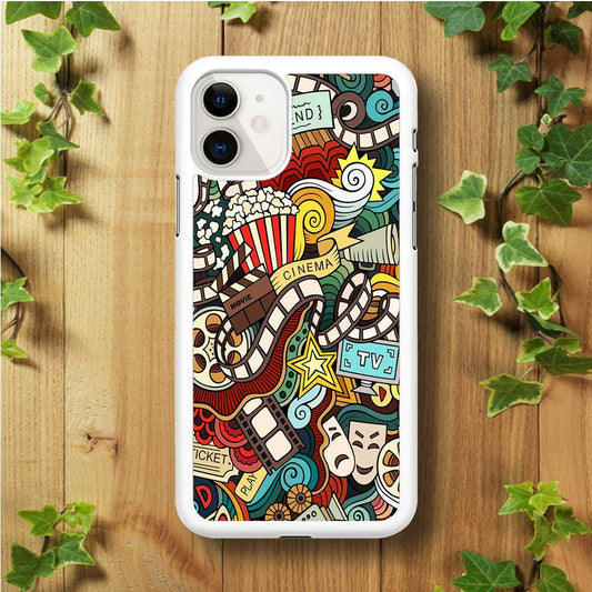 Doodle Movie Cinema iPhone 11 Case-Rubber / White (2D Case)-Xtracase