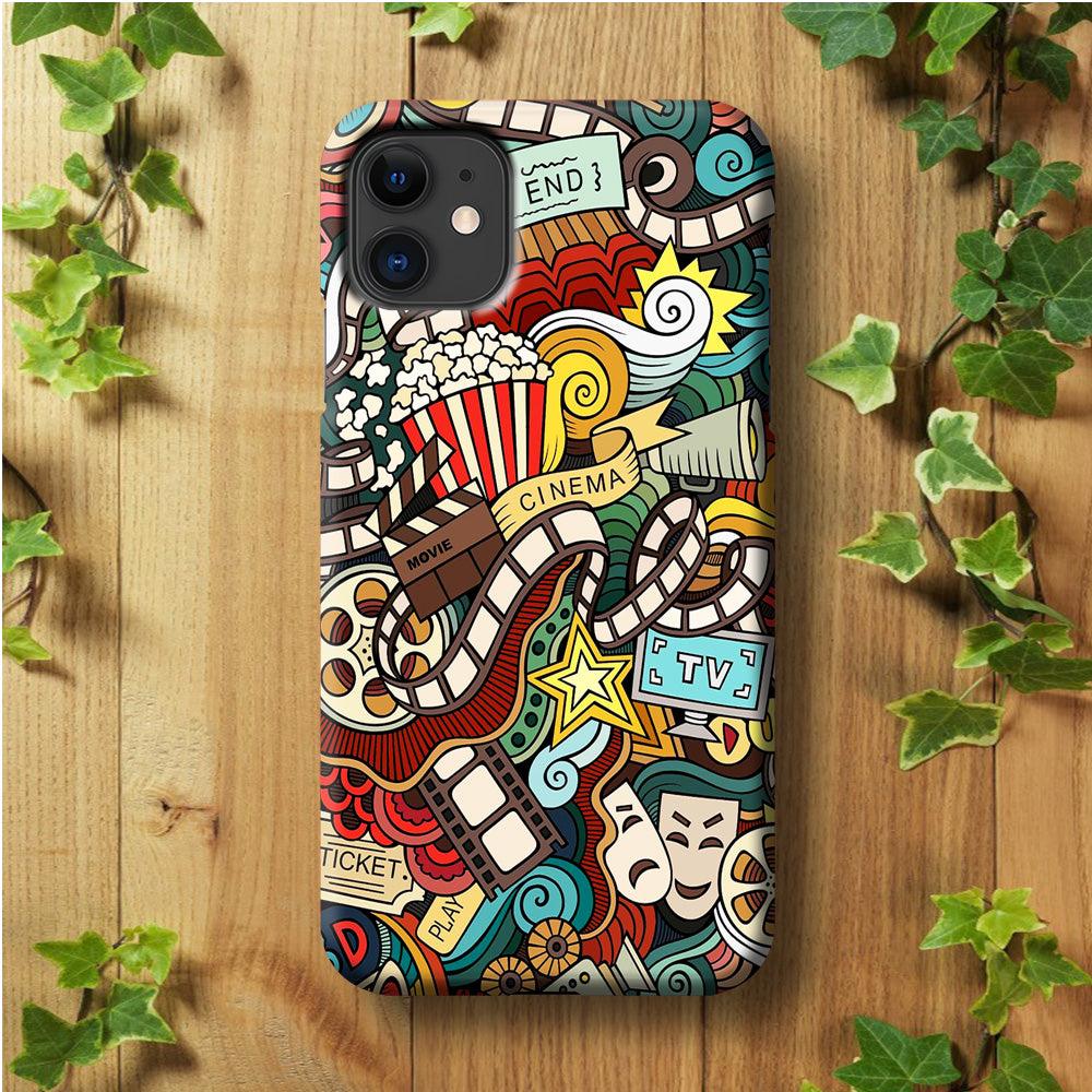 Doodle Movie Cinema iPhone 11 Case-Plastic / Full Wrap (3D Case)-Xtracase