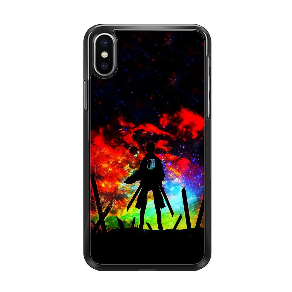 Eren Silhouette Shingeki No Kyojin iPhone Xs Max Case-Rubber / Black (2D Case)-Xtracase