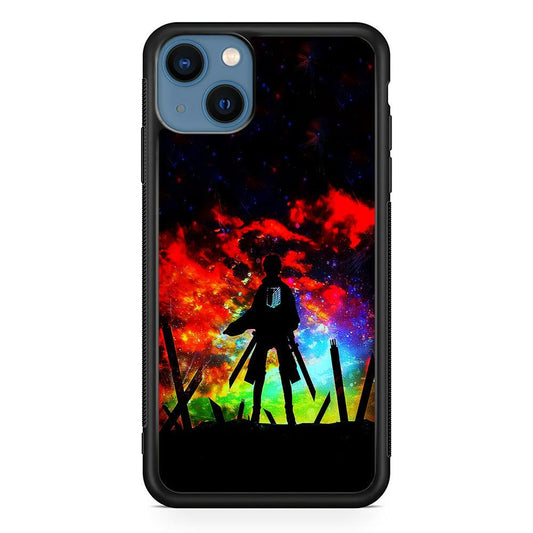 Eren Silhouette Shingeki No Kyojin iPhone 13 Mini Case-Rubber / Black (2D Case)-Xtracase