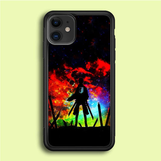 Eren Silhouette Shingeki No Kyojin iPhone 12 Mini Case-Rubber / Black (2D Case)-Xtracase