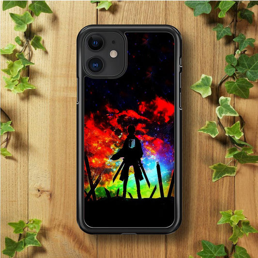 Eren Silhouette Shingeki No Kyojin iPhone 11 Case-Rubber / Black (2D Case)-Xtracase