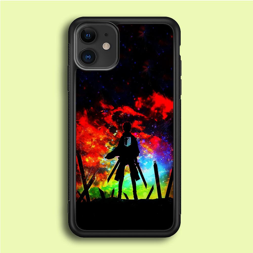 Eren Silhouette Shingeki No Kyojin iPhone 12 Case-Rubber / Black (2D Case)-Xtracase