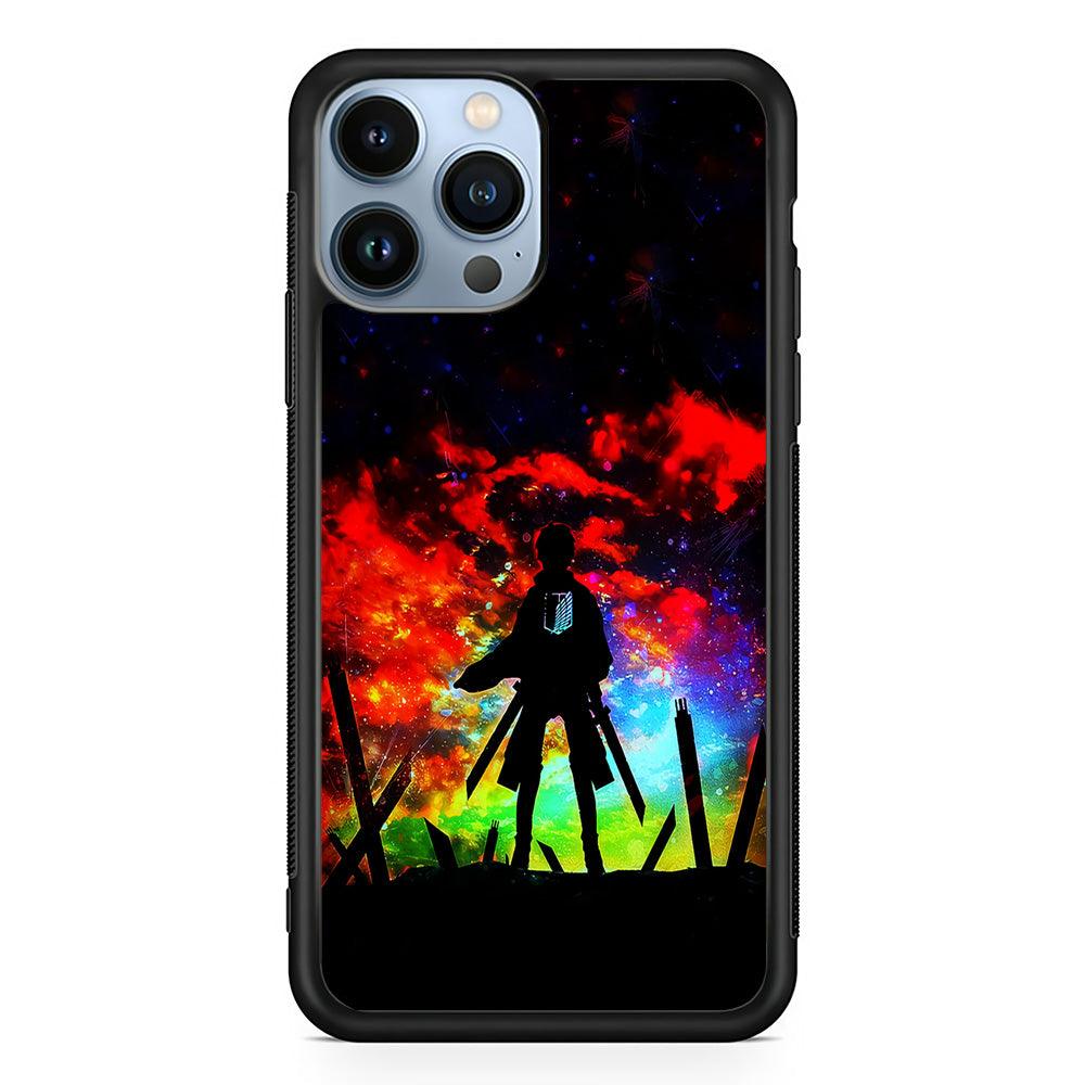 Eren Silhouette Shingeki No Kyojin iPhone 13 Pro Case-Rubber / Black (2D Case)-Xtracase