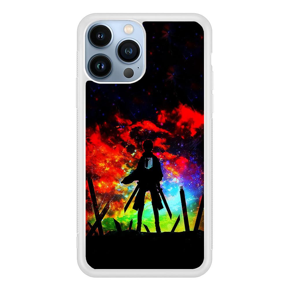 Eren Silhouette Shingeki No Kyojin iPhone 13 Pro Max Case-Rubber / White (2D Case)-Xtracase