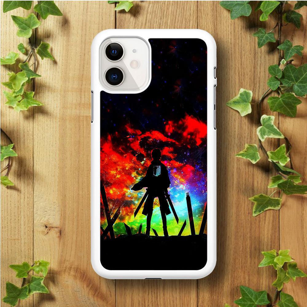 Eren Silhouette Shingeki No Kyojin iPhone 11 Case-Rubber / White (2D Case)-Xtracase
