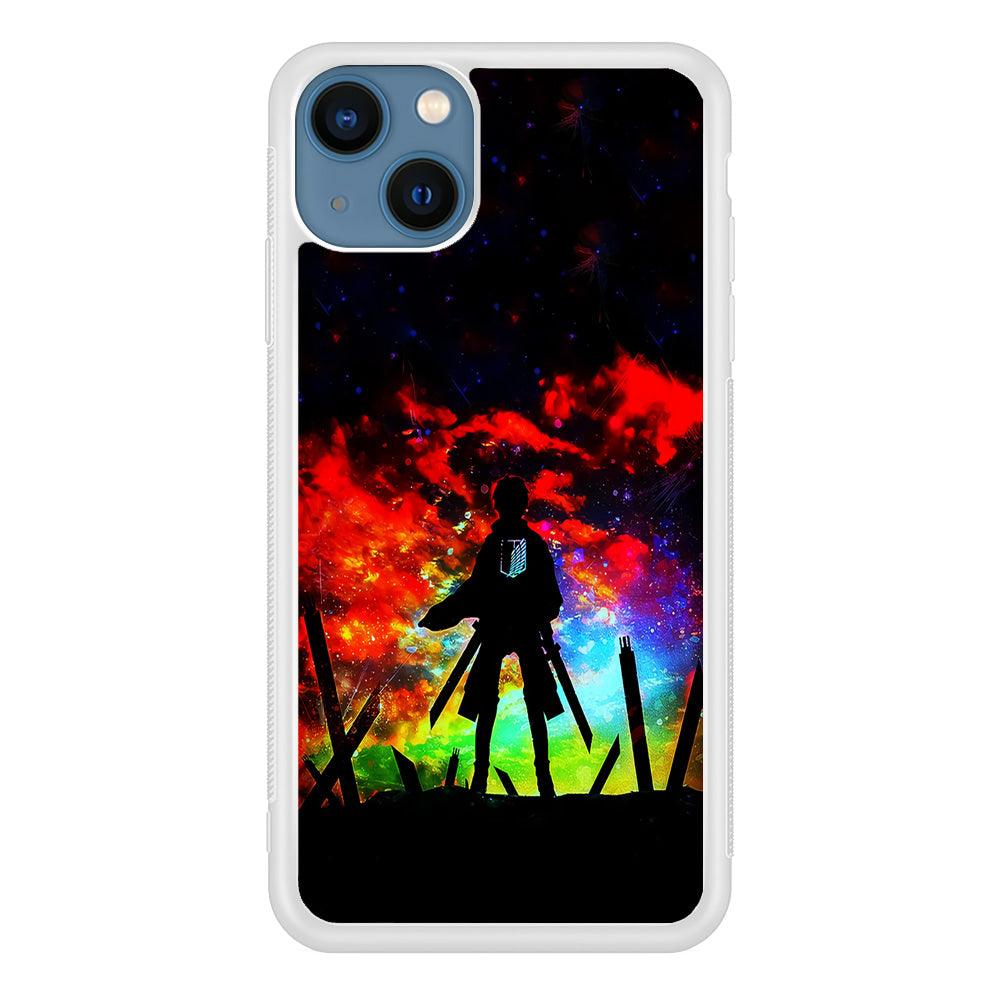 Eren Silhouette Shingeki No Kyojin iPhone 13 Case-Rubber / White (2D Case)-Xtracase