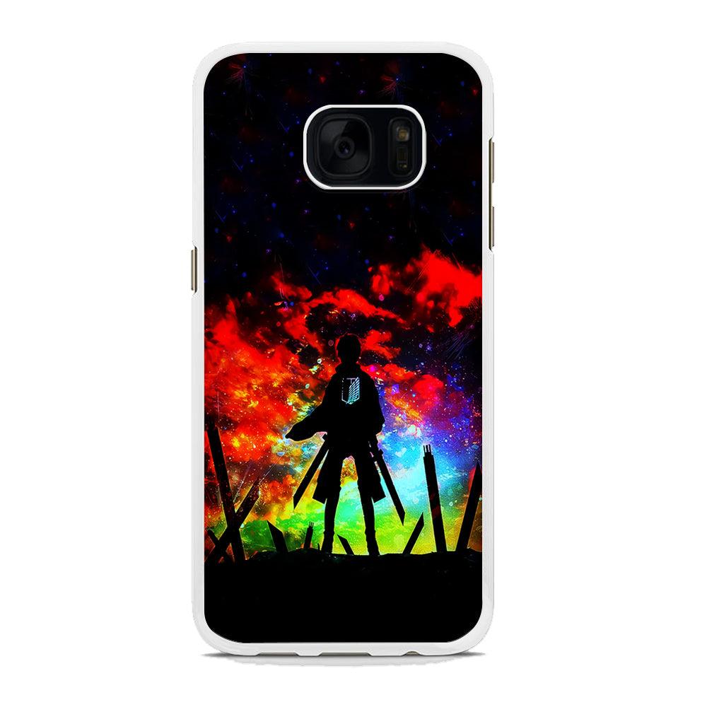 Eren Silhouette Shingeki No Kyojin Samsung Galaxy S7 Edge Case-Rubber / White (2D Case)-Xtracase