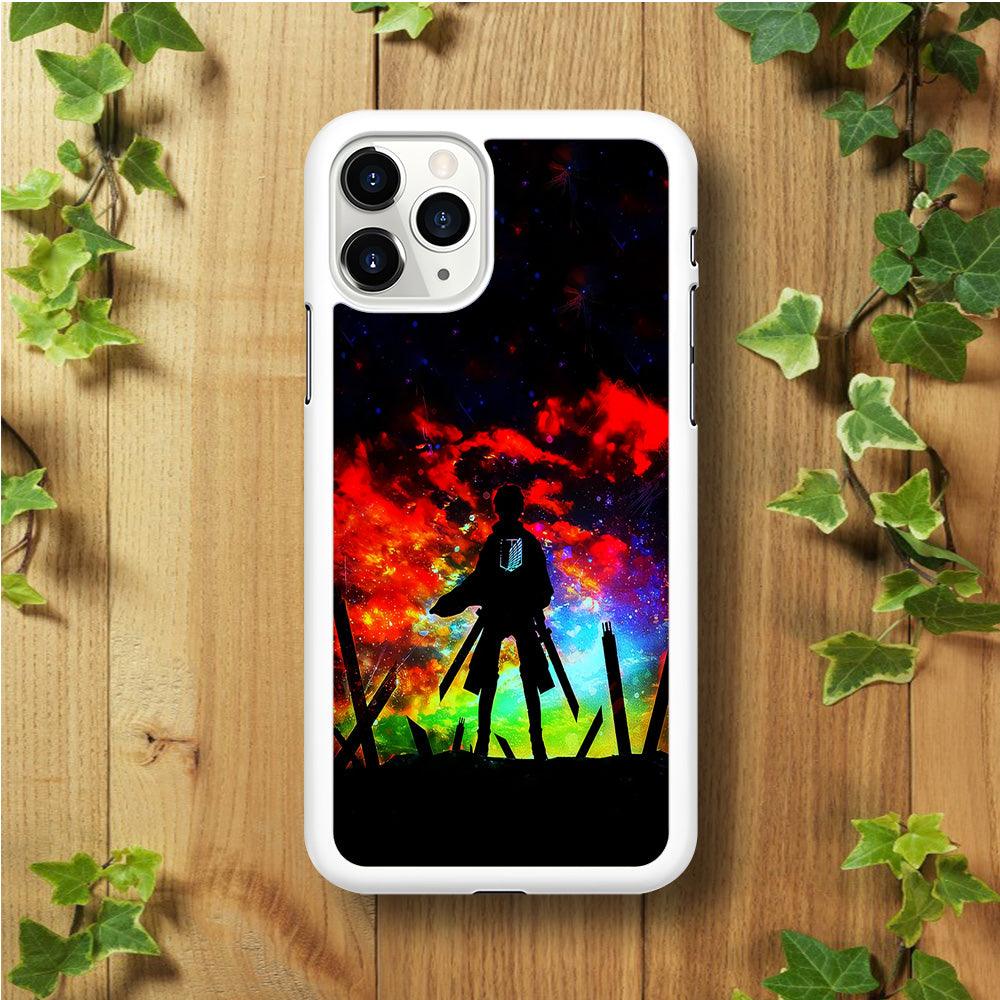Eren Silhouette Shingeki No Kyojin iPhone 11 Pro Max Case-Rubber / White (2D Case)-Xtracase