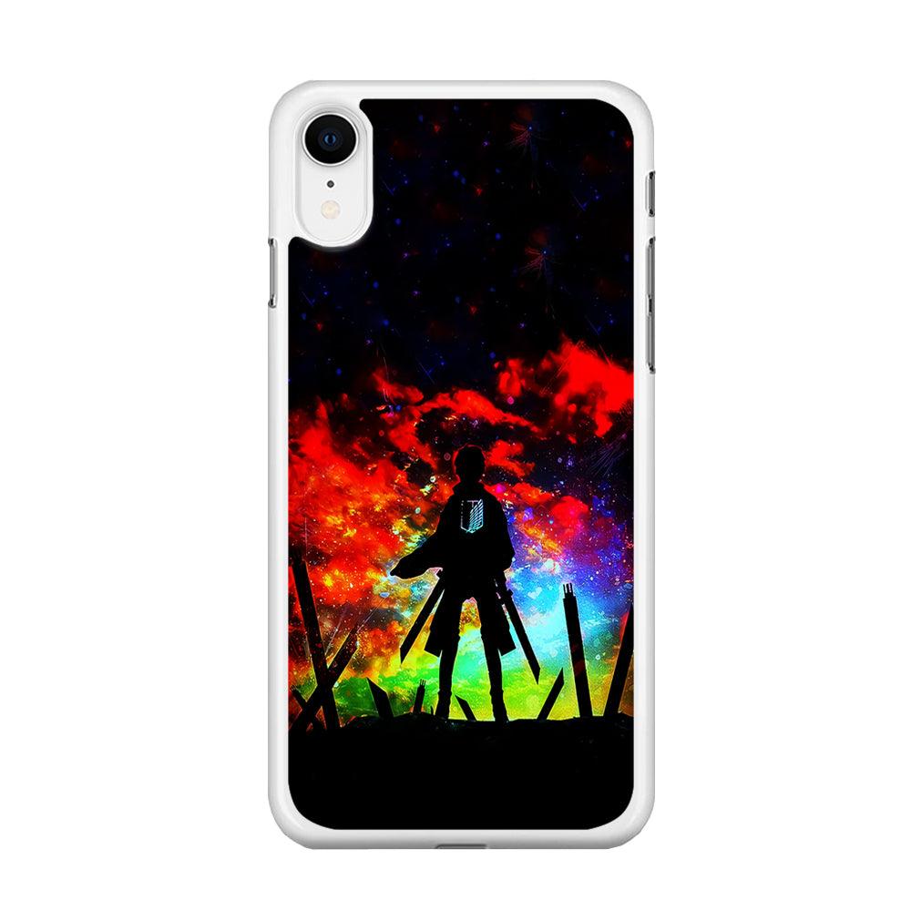 Eren Silhouette Shingeki No Kyojin iPhone XR Case-Rubber / White (2D Case)-Xtracase