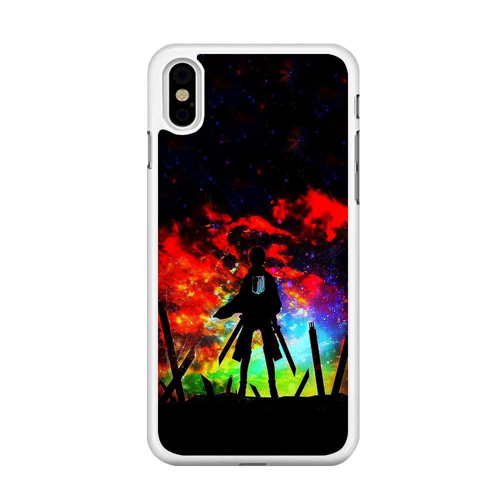 Eren Silhouette Shingeki No Kyojin iPhone Xs Max Case-Rubber / White (2D Case)-Xtracase
