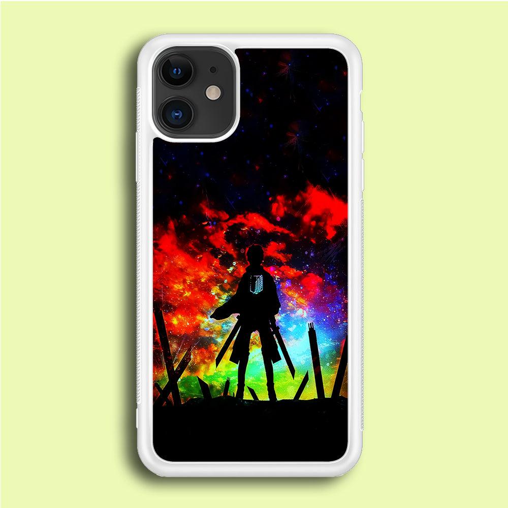Eren Silhouette Shingeki No Kyojin iPhone 12 Case-Rubber / White (2D Case)-Xtracase