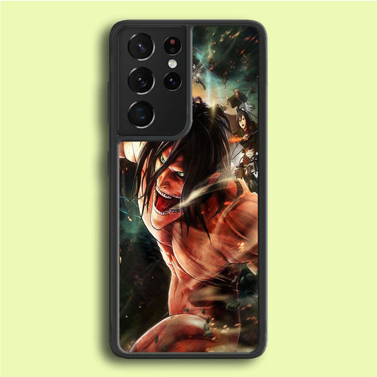 Eren and Survey Corps Team Samsung Galaxy S21 Ultra Case-Rubber / Black (2D Case)-Xtracase