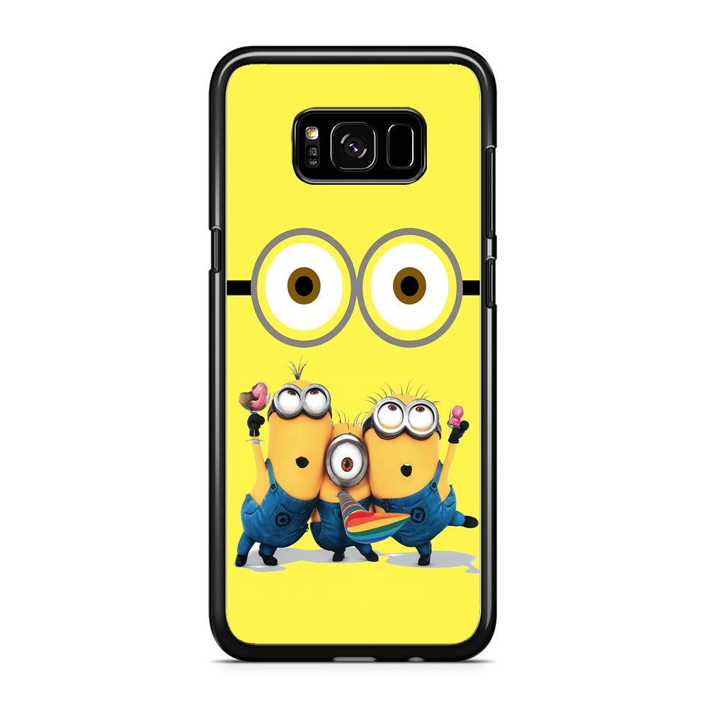Eyes and Three Minions Samsung Galaxy S8 Case-Rubber / Black (2D Case)-Xtracase