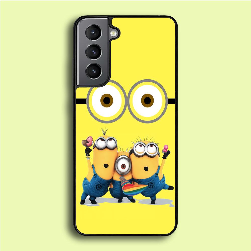 Eyes and Three Minions Samsung Galaxy S21 Plus Case-Plastic / Full Wrap (3D Case)-Xtracase