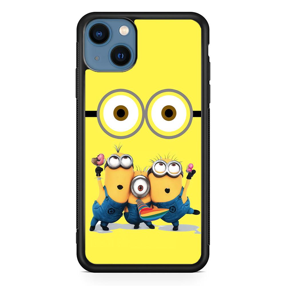 Eyes and Three Minions iPhone 13 Case-Rubber / Black (2D Case)-Xtracase